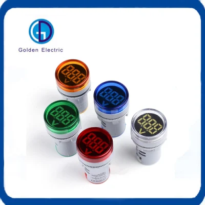 22 mm rundes digitales Voltmeter, Mini-LED-Anzeigelampe, Rot, Grün, Gelb, Blau, Weiß, Farben, Spannungsmesser, Pilotlampe
